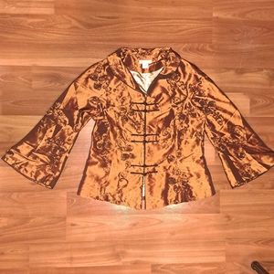 Vintage Grace Chuang Copper Brass bronze Satin Oriental Asian Bell Sleeve Jacket